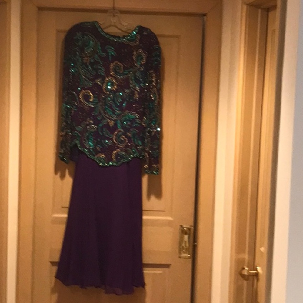 Niteline Long Sleeve Dress - Purple and Green